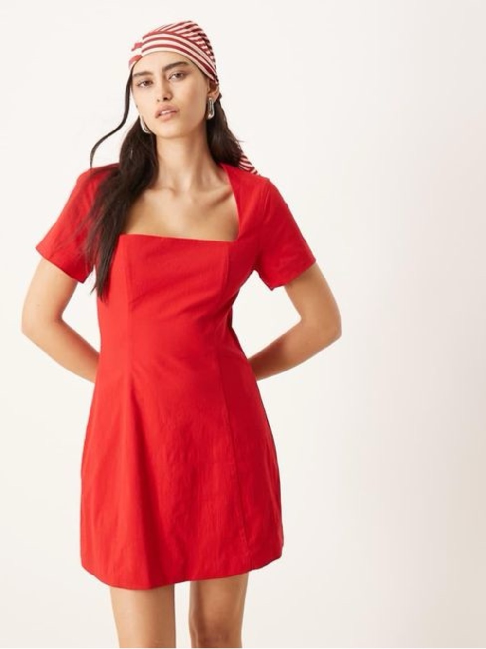 Abercrombie & Fitch red Short Sleeve Skimming Square Neck Short Mini Dress